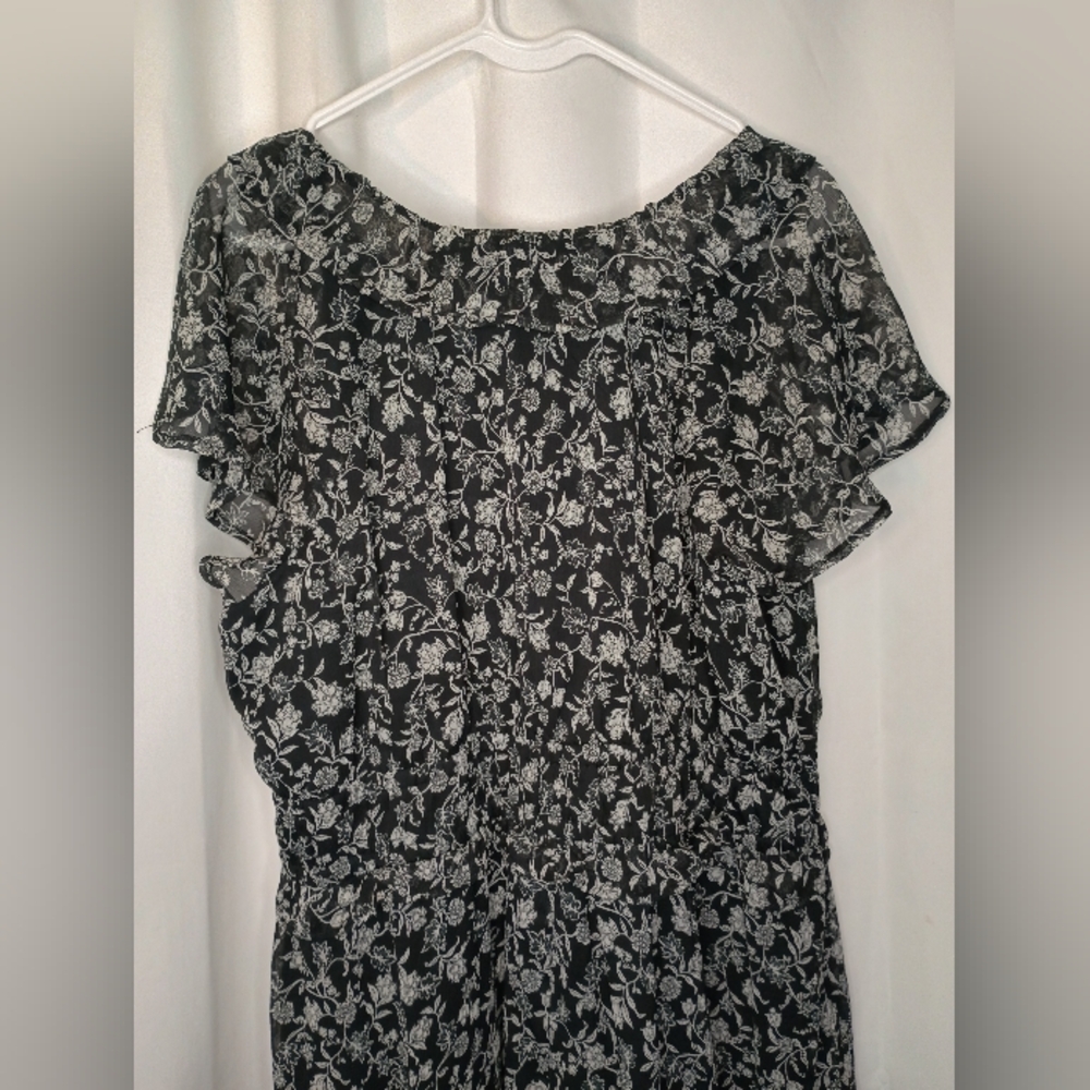 Old Navy Dark Cottage Floral Midi Maxi Dress 2X Ruffle Black Romantic Victorian - Picture 7 of 13